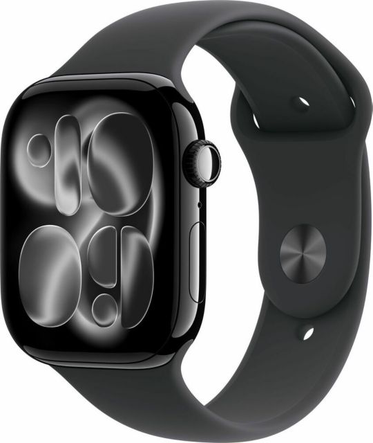 Apple Watch Series 11 GPS 46mm Jet Black Aluminum Case with Black Sport Band - M/L