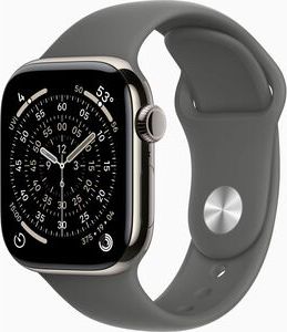 Apple Watch Series 11 GPS + Cellular 42mm Natural Titanium Case with Stone Gray Sport Band - M/L